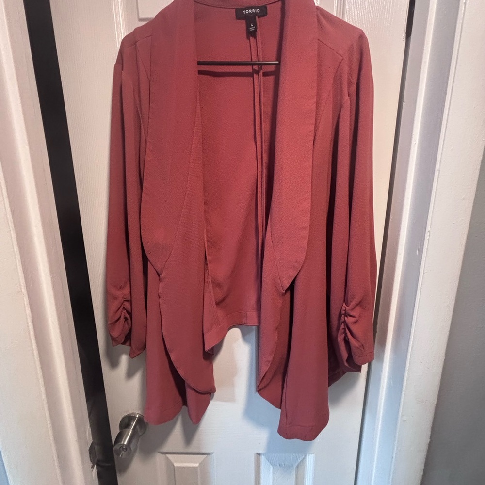 Torrid Pink Blazer with Draped Front and Long Sleeves